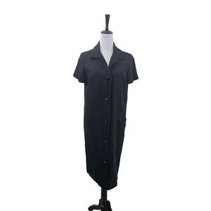 1950s Marion McCoy Vintage Black Dress Midi Button Down Short Sleeve Size L